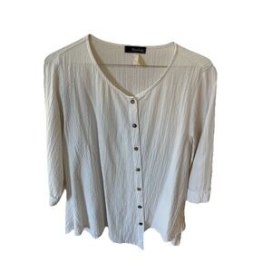Vtg Moonlight Y&S Fashion Light White Crinkle Long Button‎ Up Blouse Shirt Small